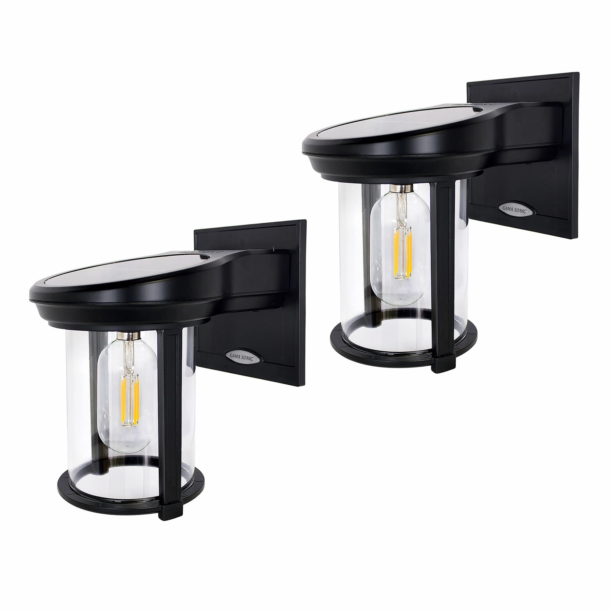 2PK Solar LED Coach Lantern, with Edison Bulb, 60 Lumens, 1W, 3.2V, 2400K CCT, Grey or Black