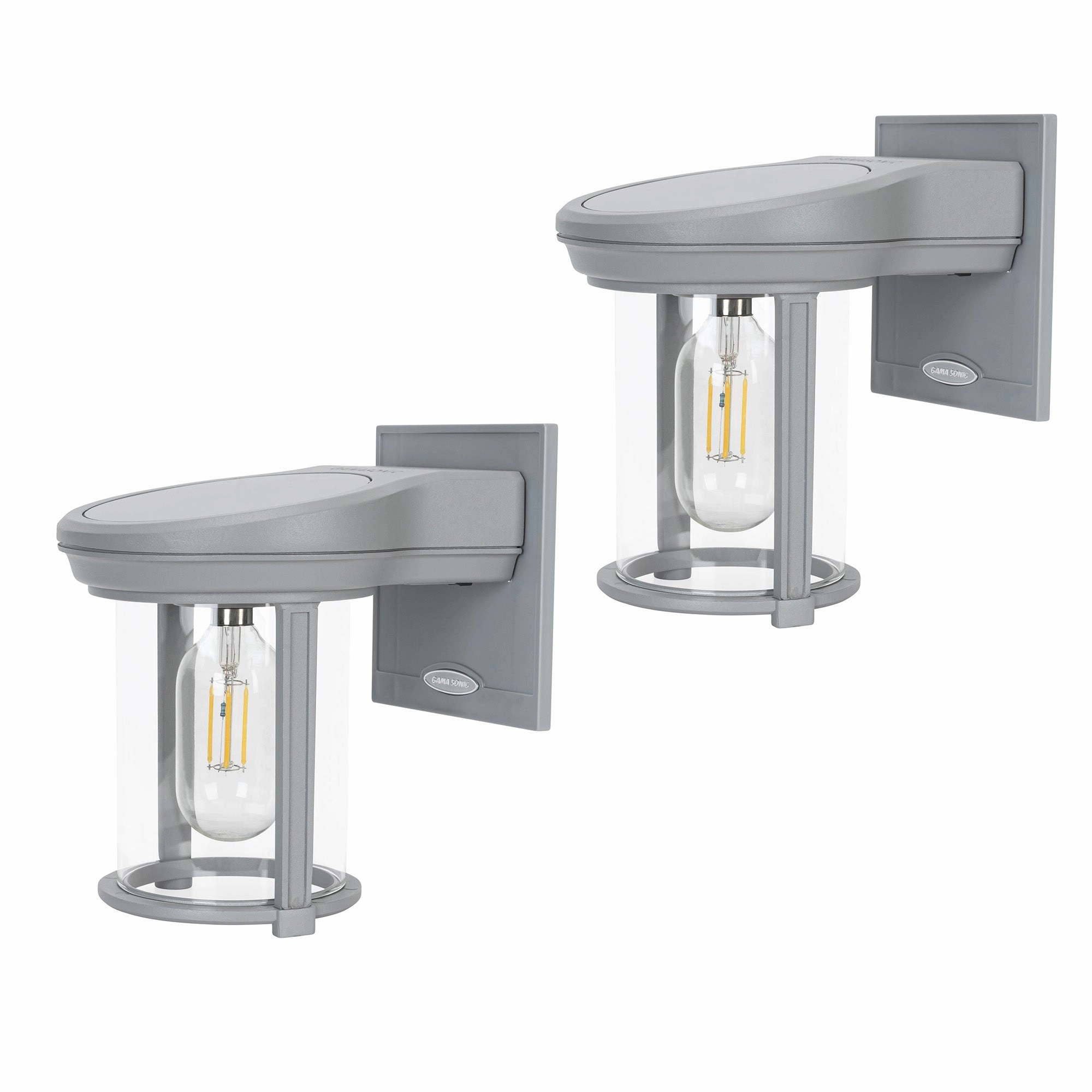 2PK Solar LED Coach Lantern, with Edison Bulb, 60 Lumens, 1W, 3.2V, 2400K CCT, Grey or Black