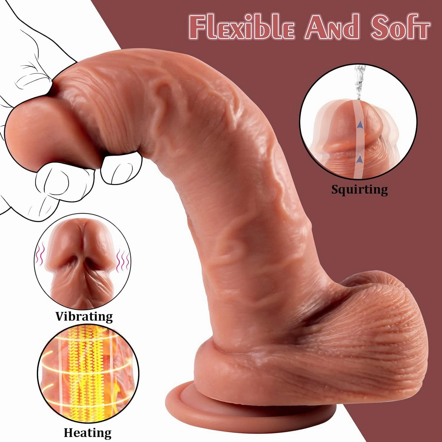 8.86 In Silicone Vibrating Squirting Dildo with Remote Control 7 Vibration Modes