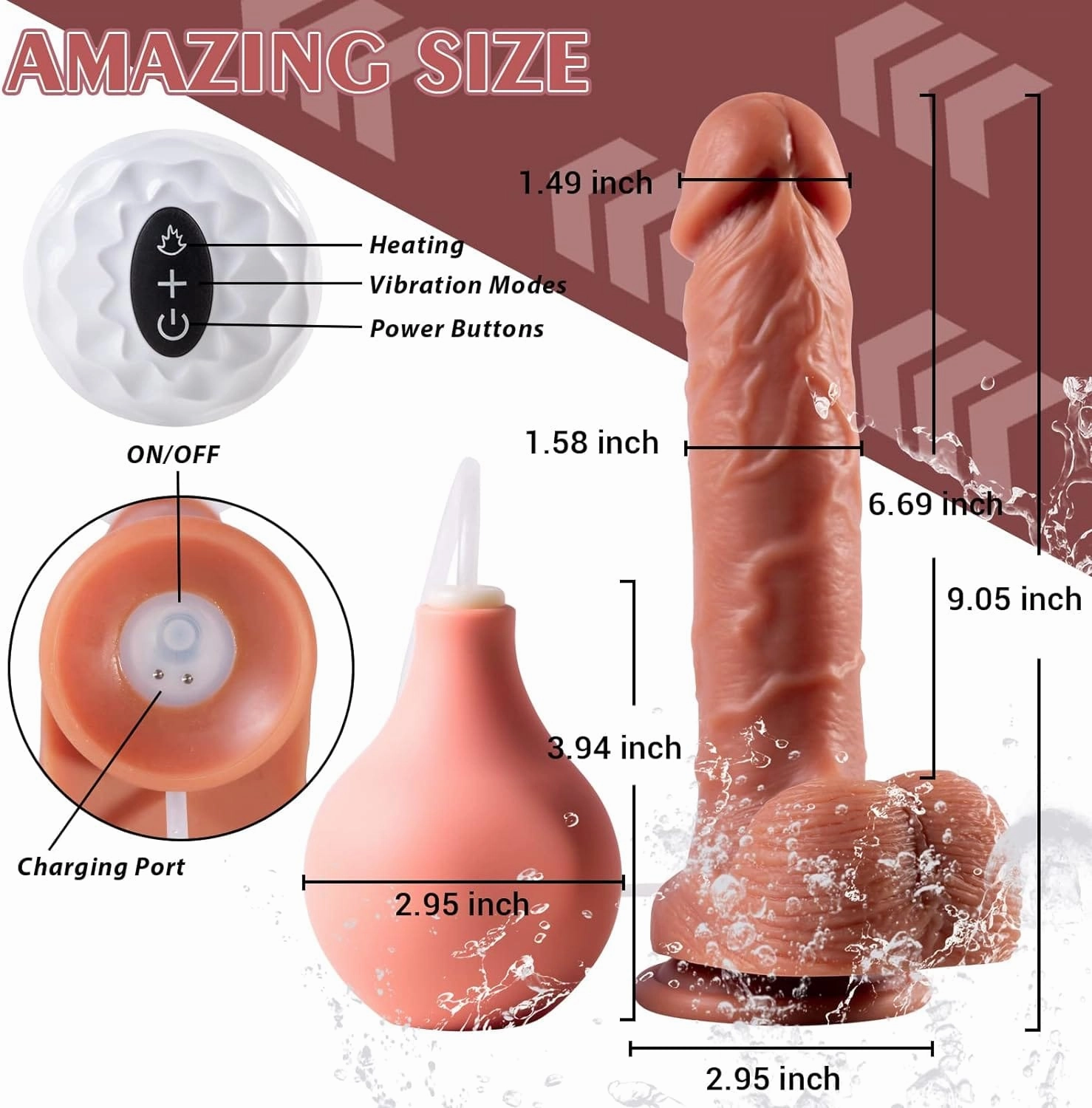 8.86 In Silicone Vibrating Squirting Dildo with Remote Control 7 Vibration Modes