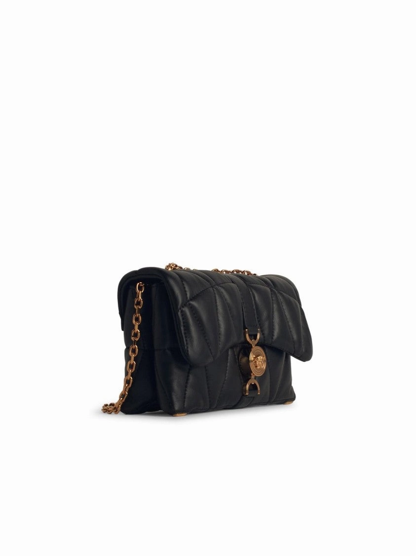'Cleio' Small Black Leather Crossbody Bag