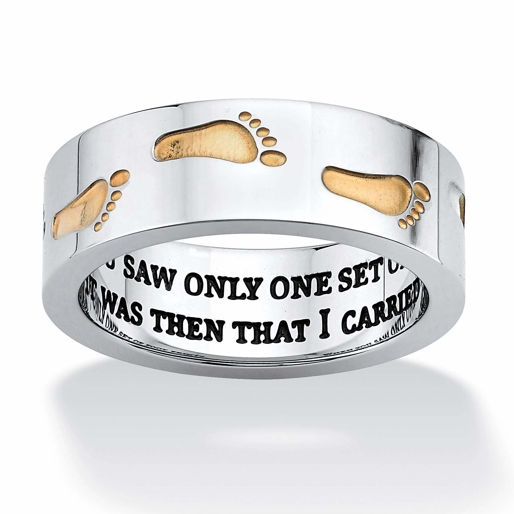 "Footprints in the Sand" Two-Tone Ring in Stainless Steel