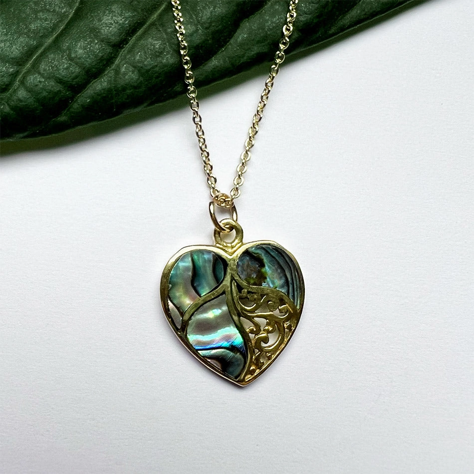 Abalone Heart Necklace - Brass, Indonesia
