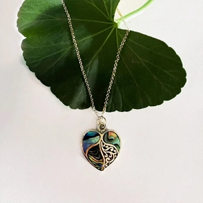 Abalone Heart Necklace - Brass, Indonesia