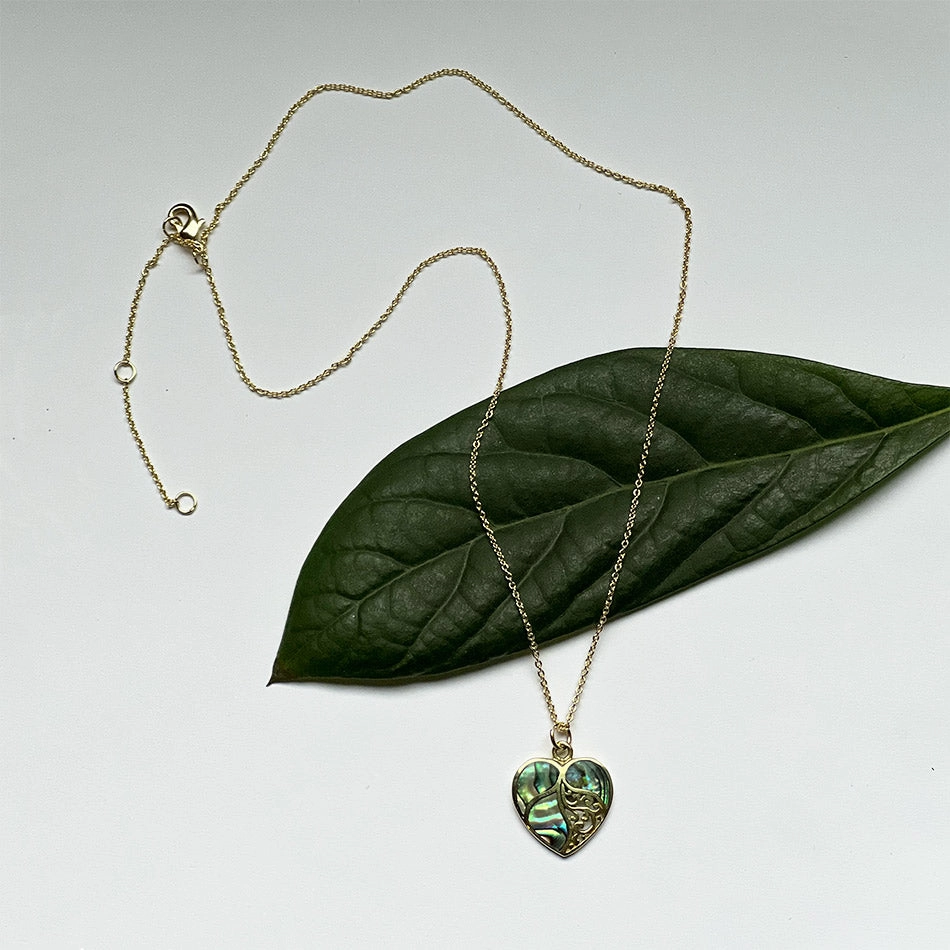 Abalone Heart Necklace - Brass, Indonesia