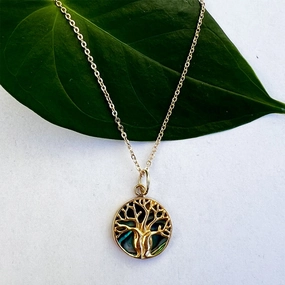 Abalone Tree of Life Necklace - Brass, Indonesia