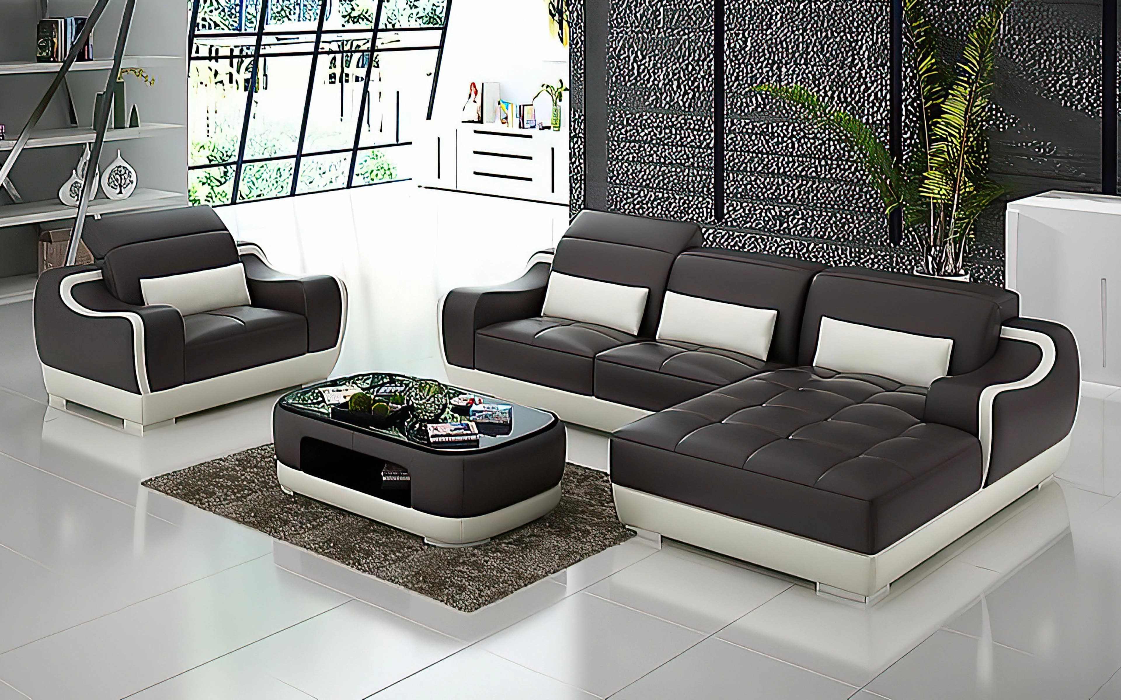 Amir Mini Modern Leather Sectional with Chaise