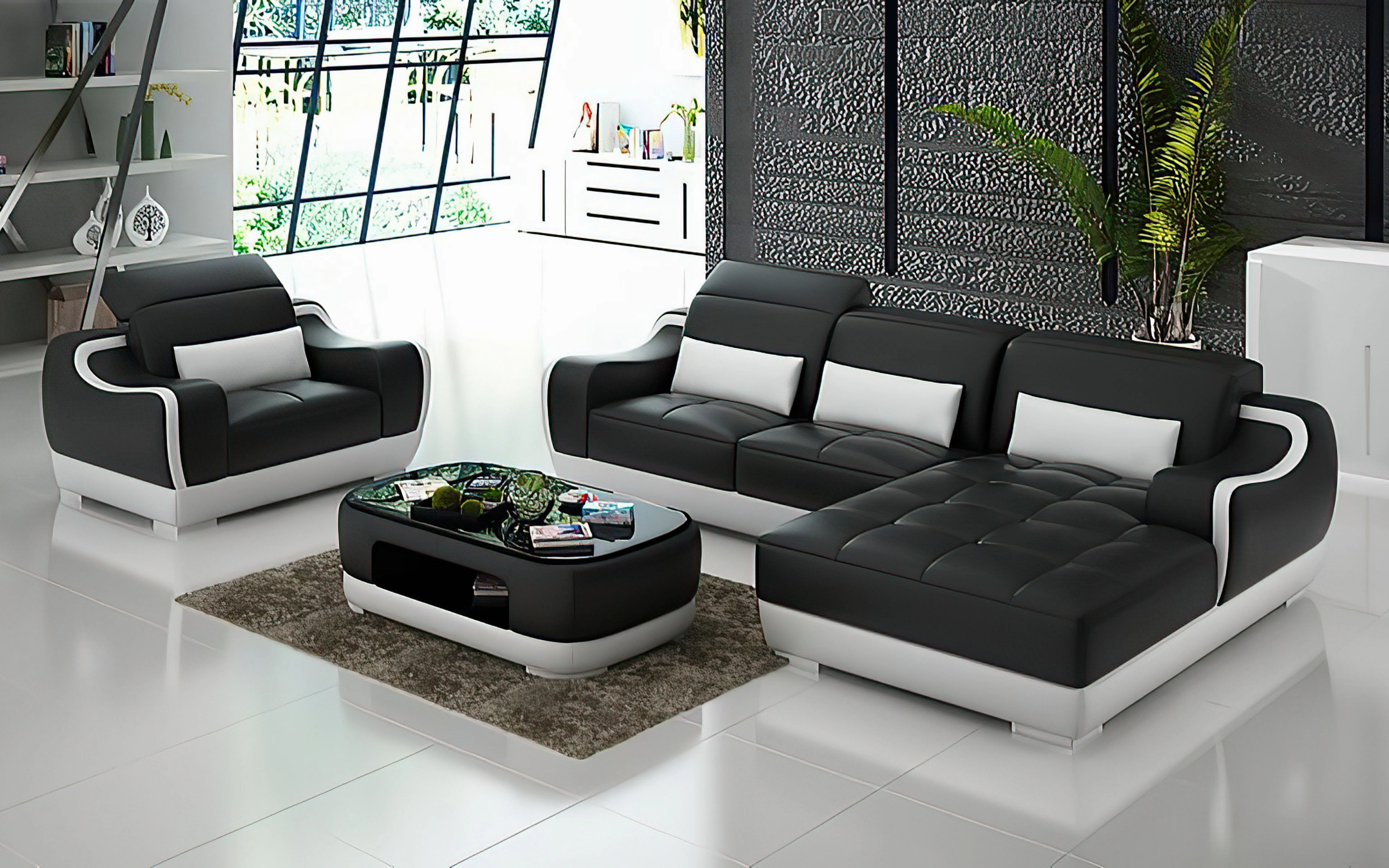 Amir Mini Modern Leather Sectional with Chaise