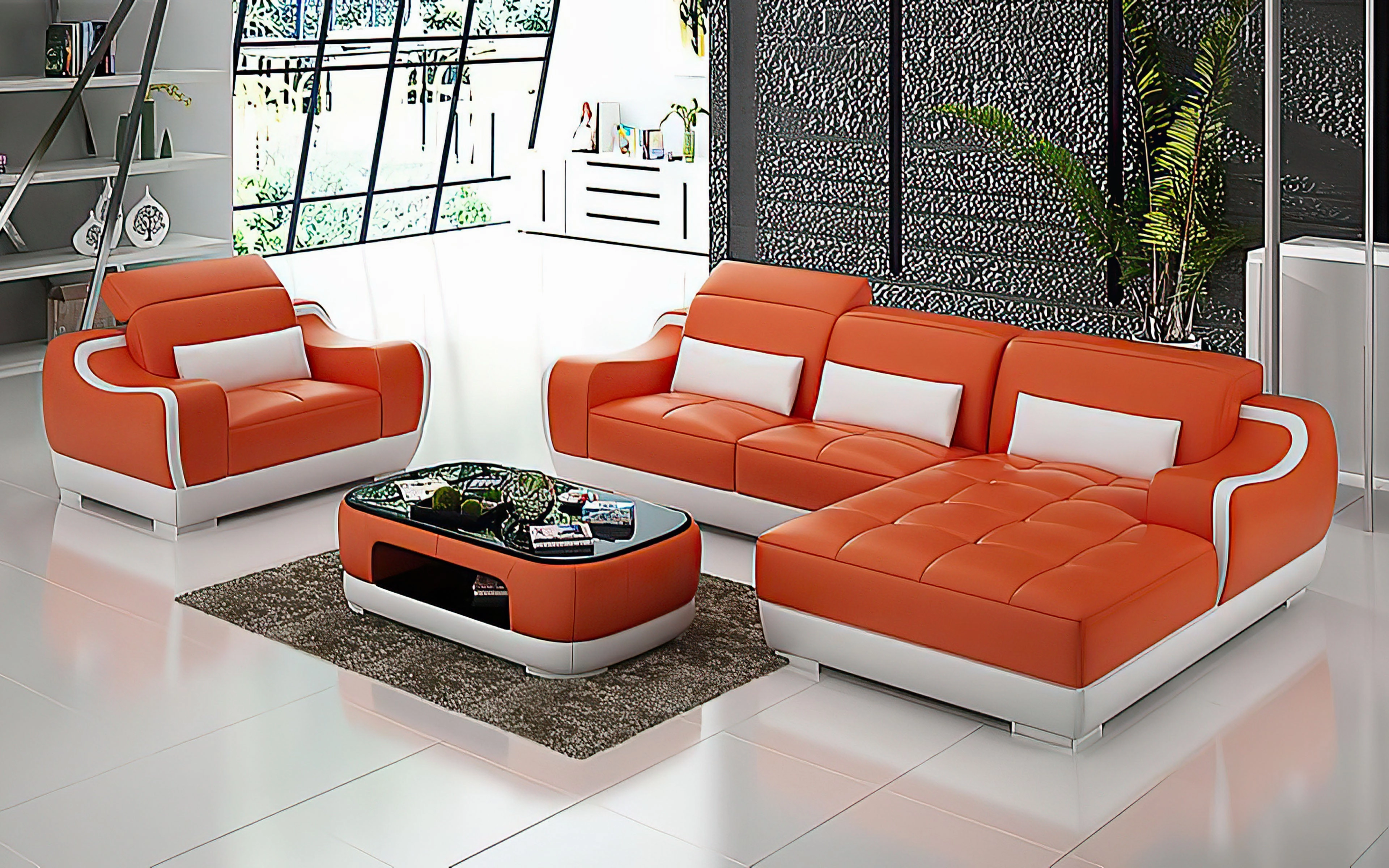 Amir Mini Modern Leather Sectional with Chaise