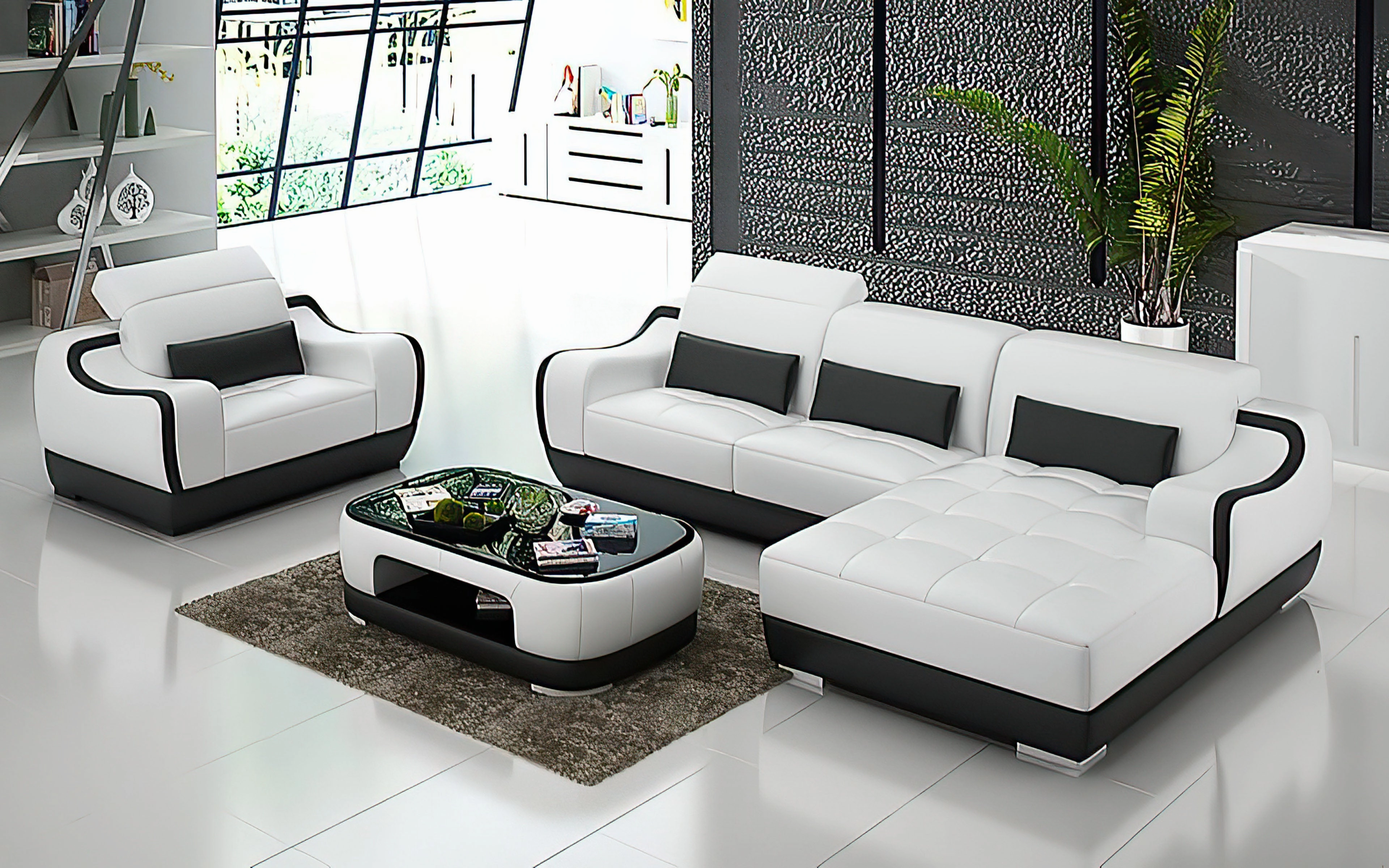 Amir Mini Modern Leather Sectional with Chaise