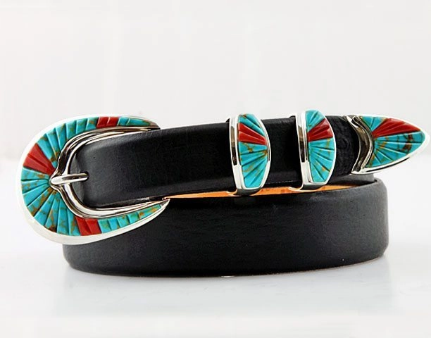 B G Mudd 11 Cobbled w/ Green Turquoise & Spiny Oyster Buckle Set 1.0
