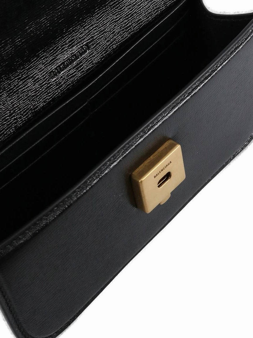Balenciaga Logo Plaque Textured Chained Crossbody Bag