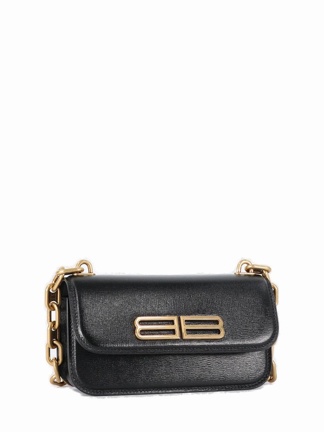 Balenciaga Logo Plaque Textured Chained Crossbody Bag
