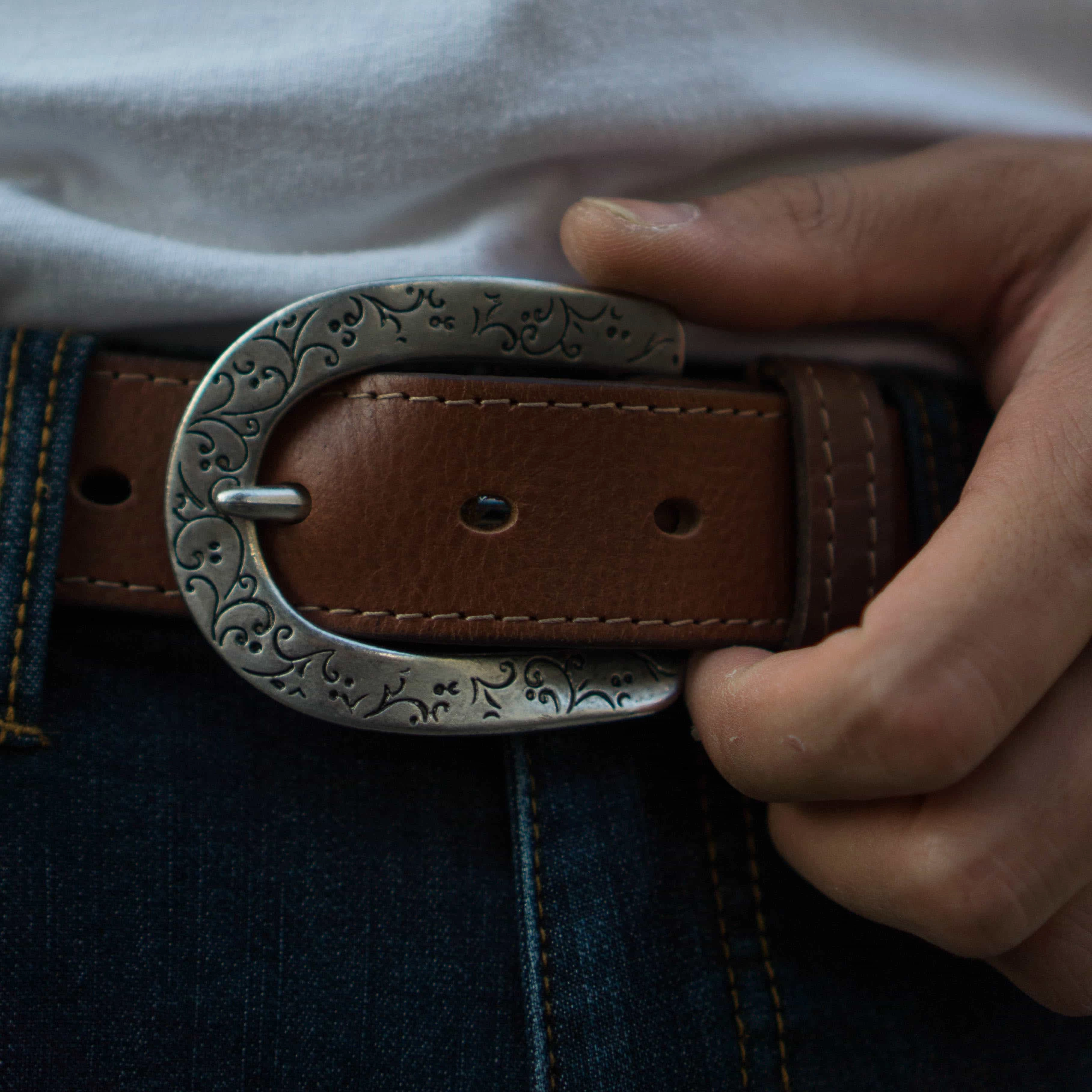 Brown Western Style 100% Real Leather Belt Made in Canada