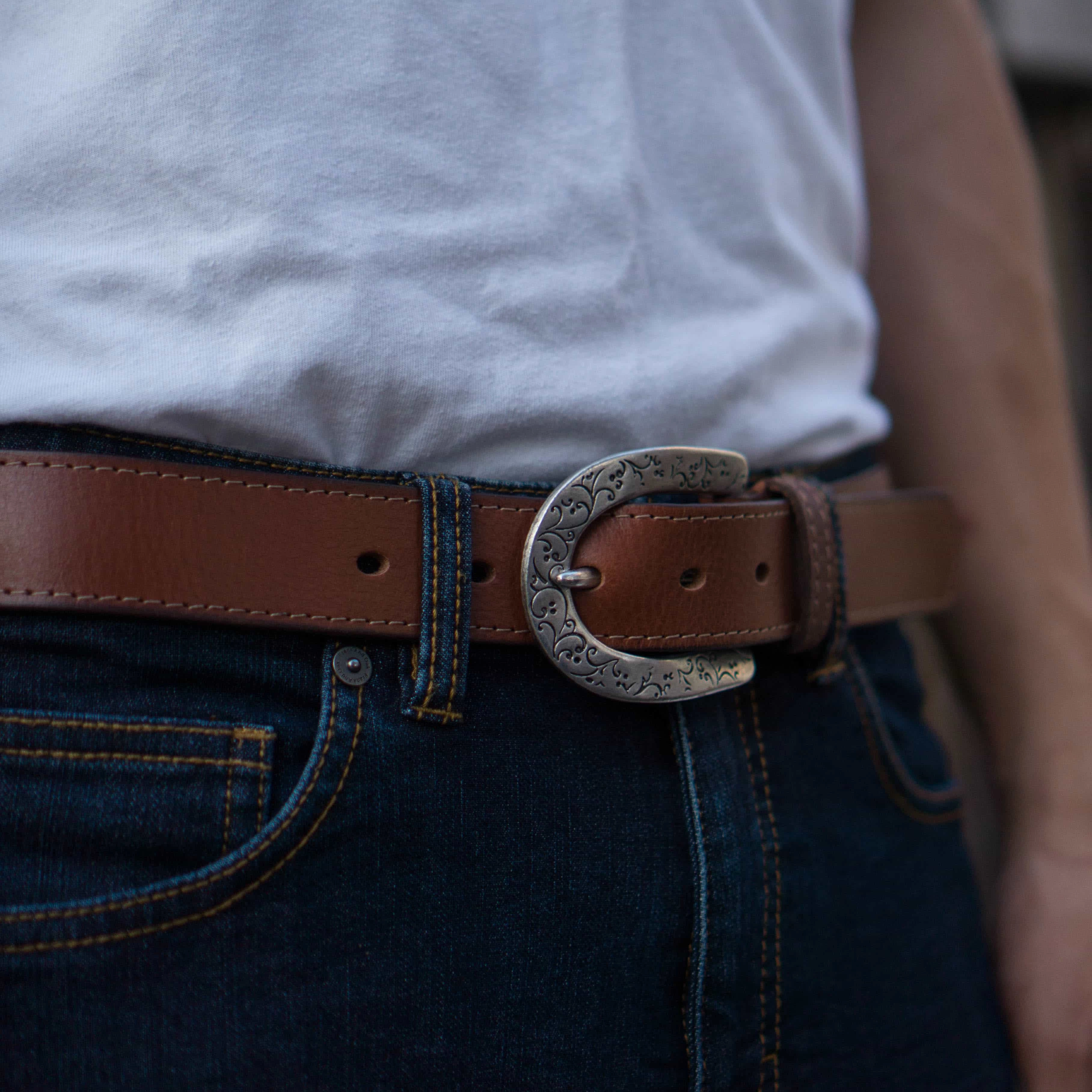 Brown Western Style 100% Real Leather Belt Made in Canada