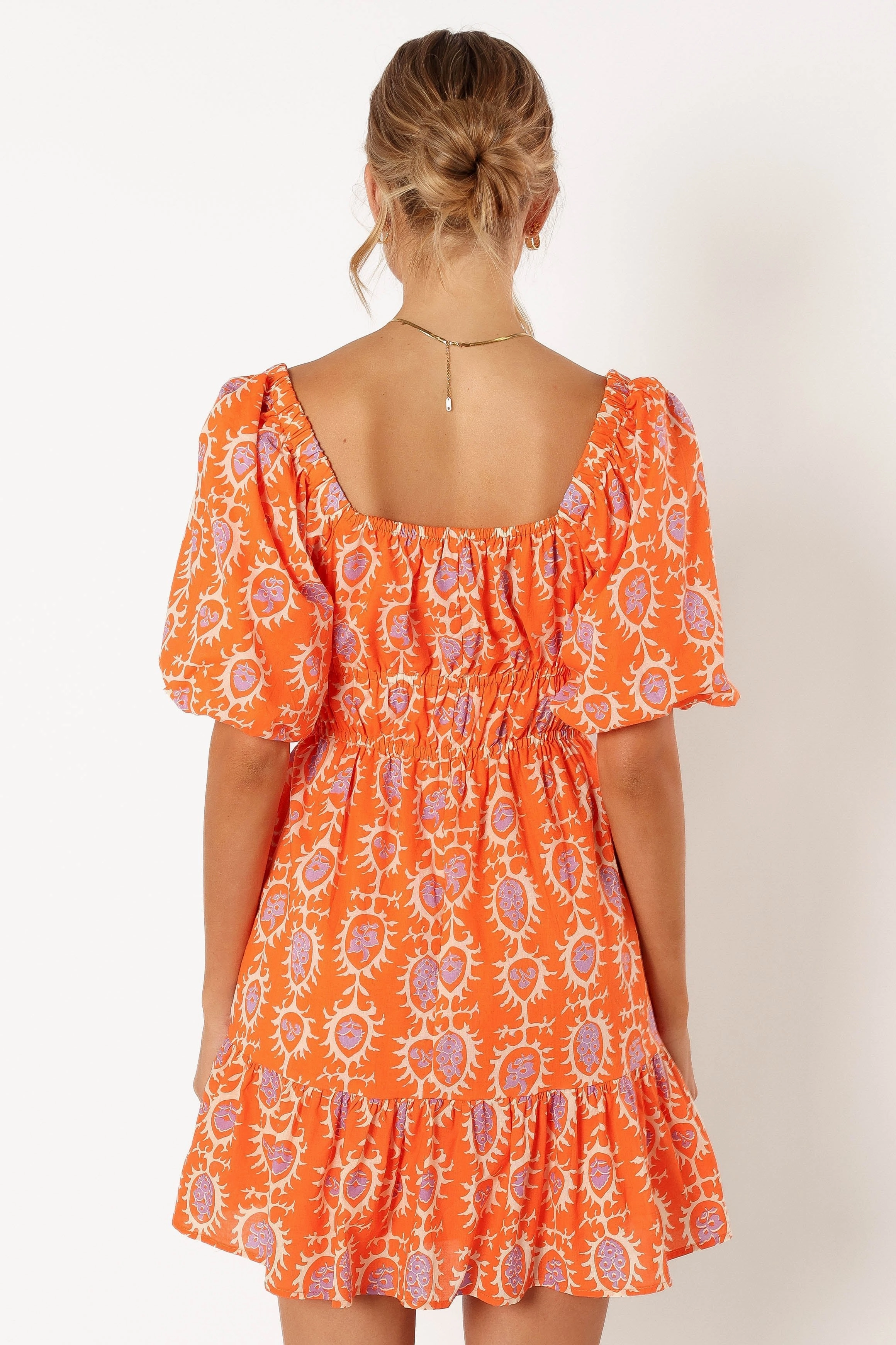 Carmen Off Shoulder Mini Dress - Orange Print