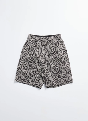 Cotton Embroidery Paisley Double Pleats Shorts
