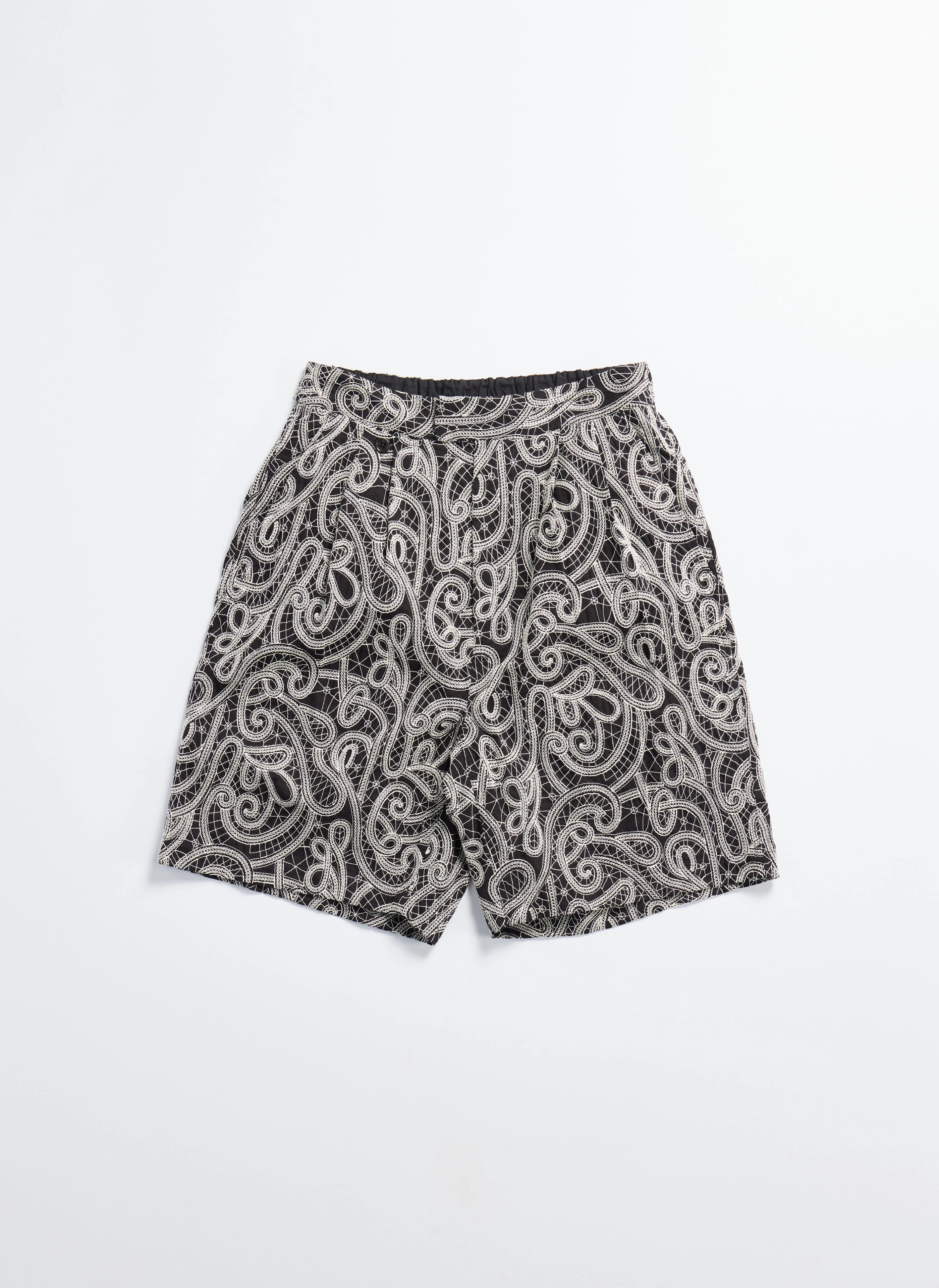 Cotton Embroidery Paisley Double Pleats Shorts