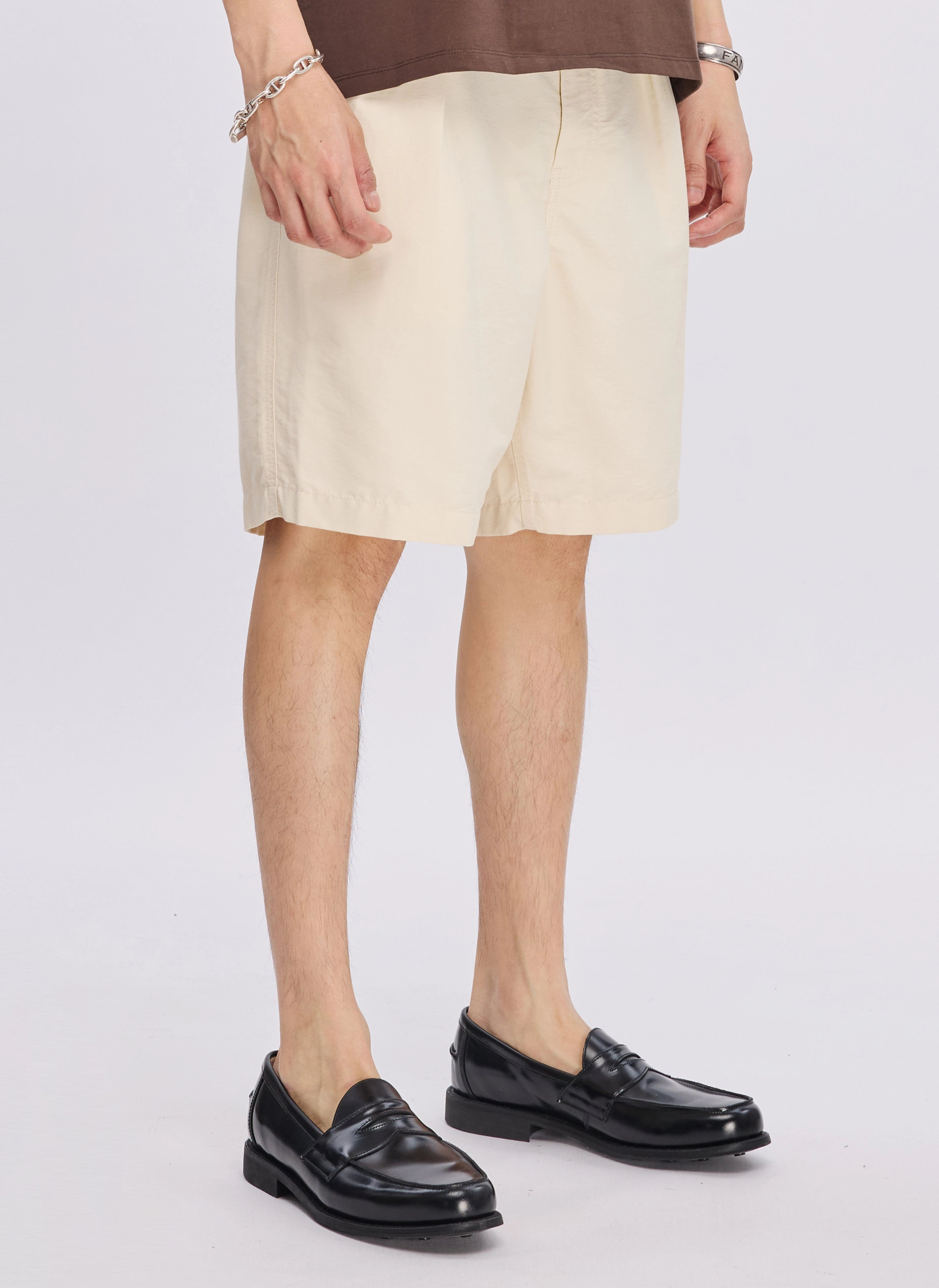 Cotton Nylon Pleated Shorts