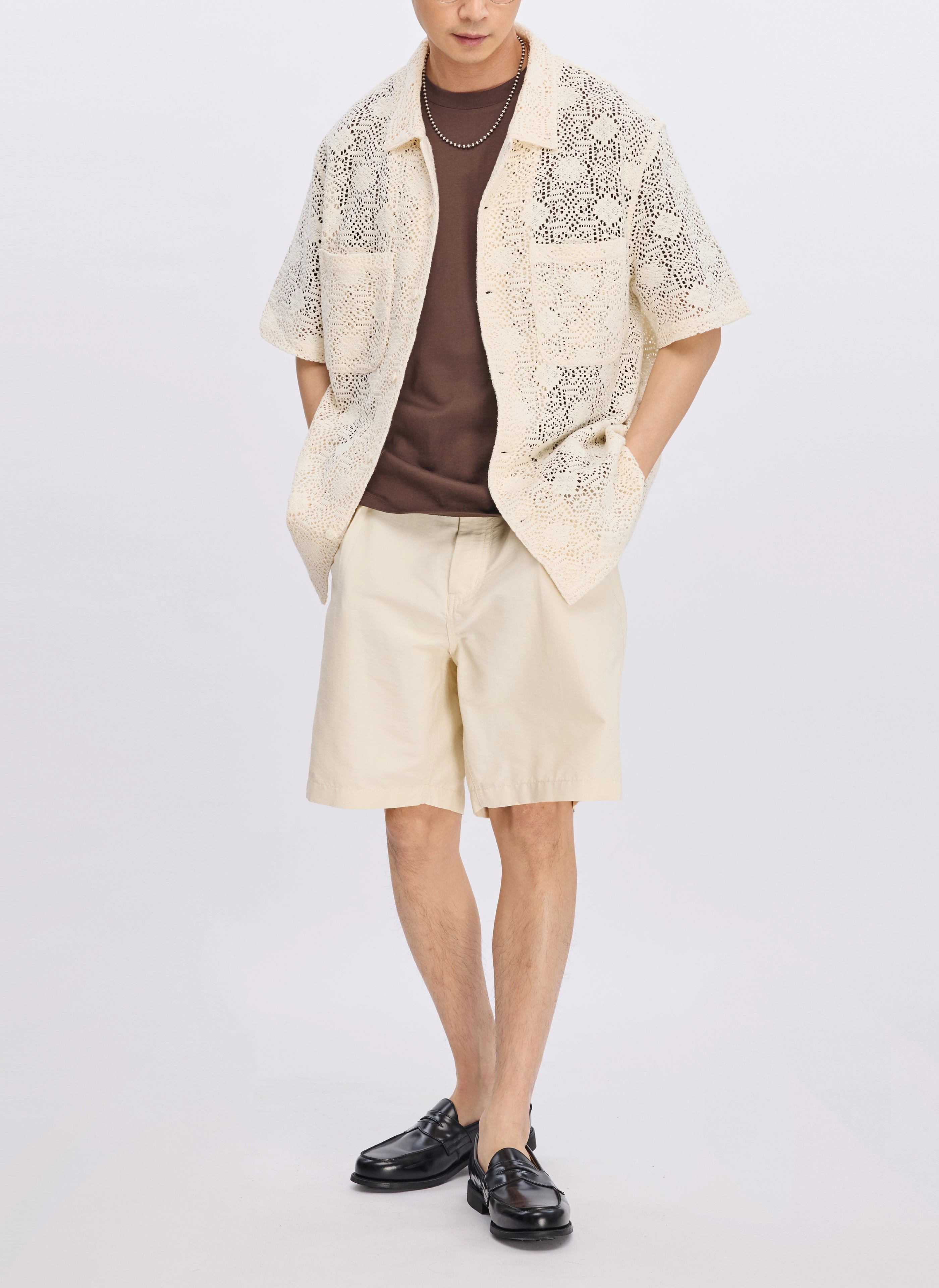 Cotton Nylon Pleated Shorts