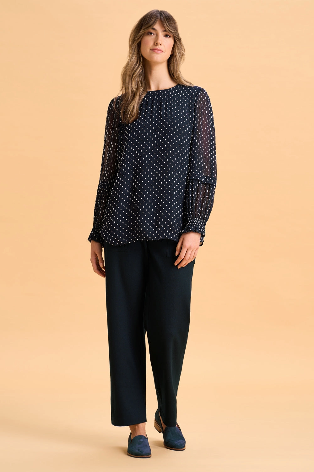 Crinkle Spot Blouse - White Spot Ink