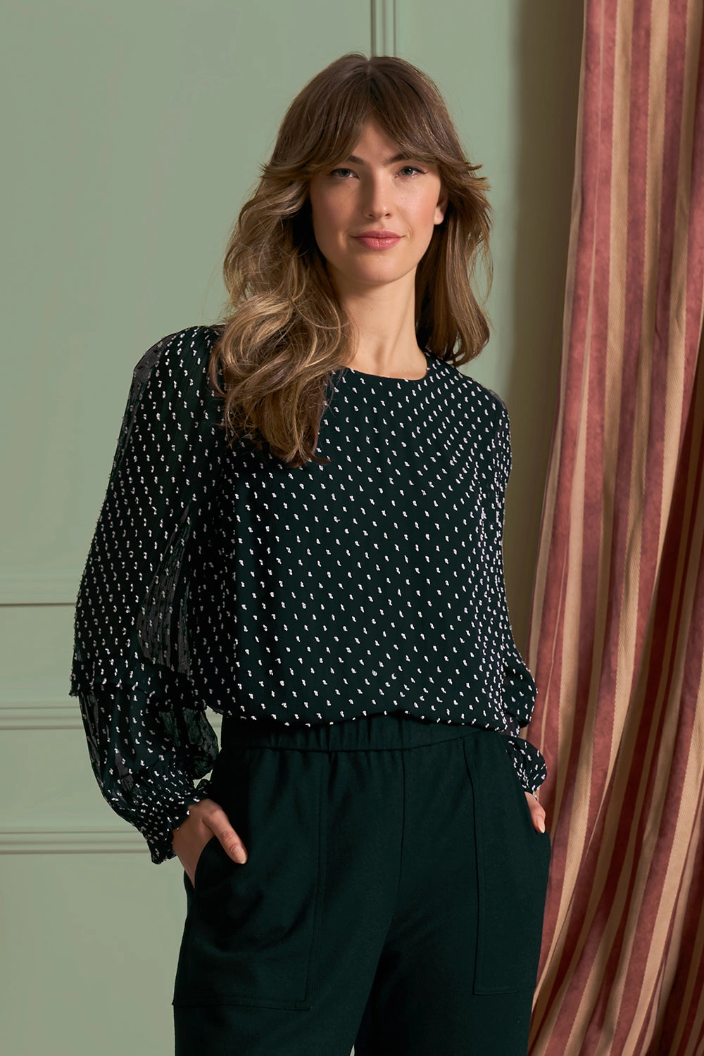 Crinkle Spot Blouse - White Spot Ink