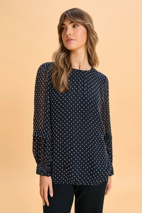 Crinkle Spot Blouse - White Spot Ink