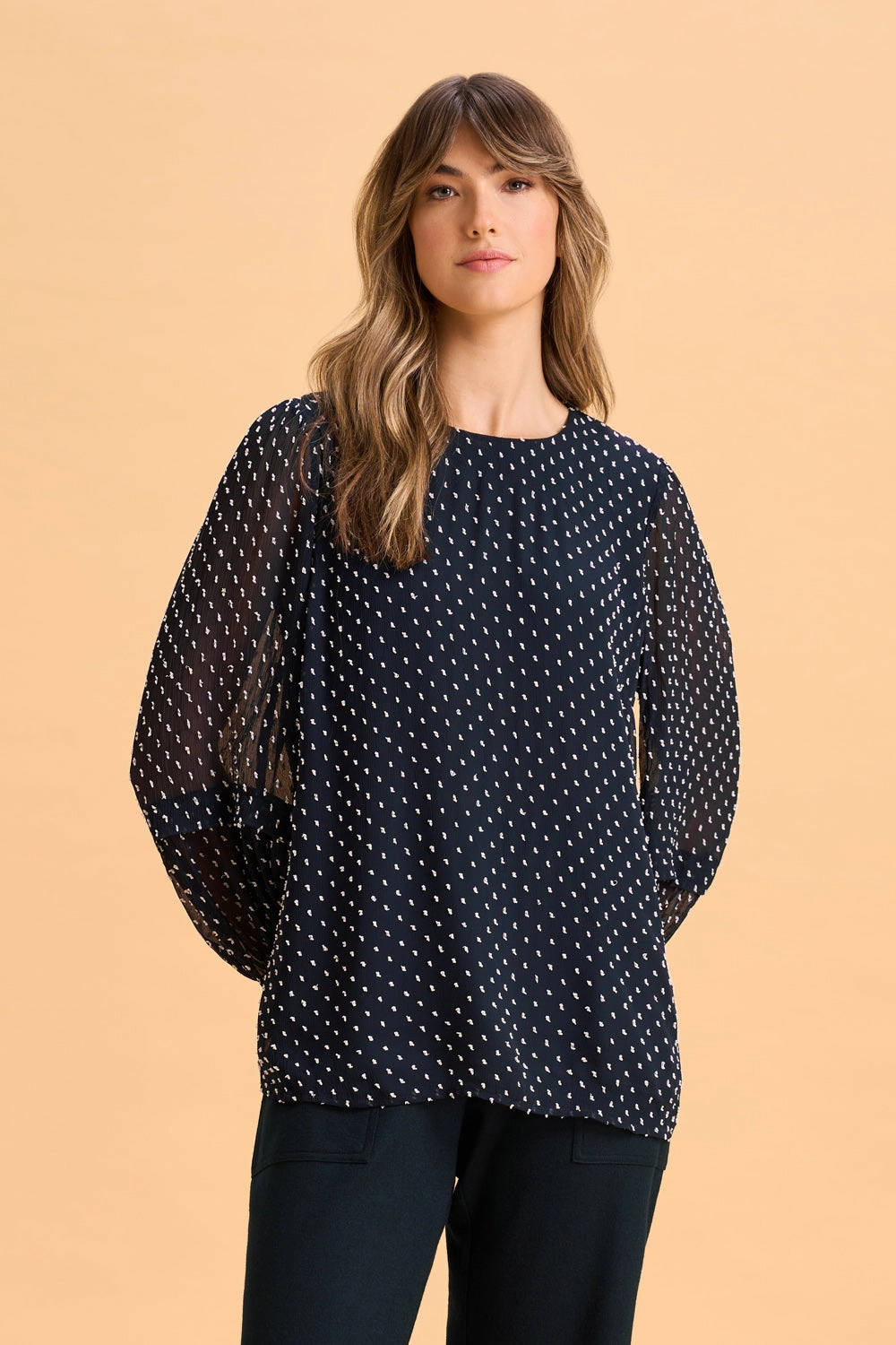 Crinkle Spot Blouse - White Spot Ink