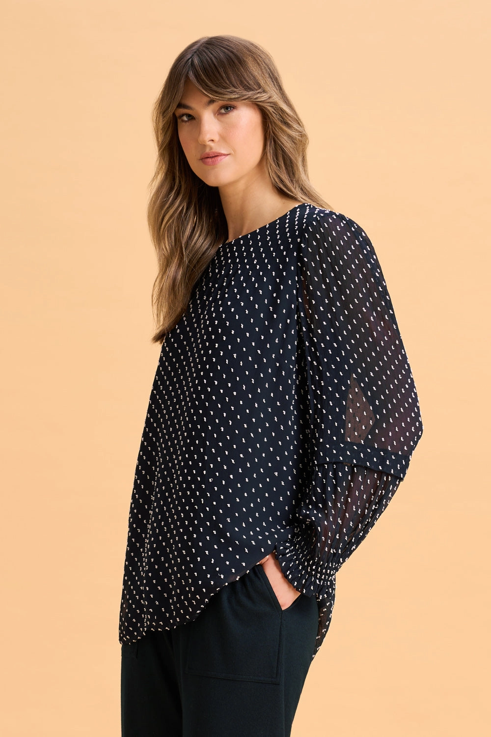 Crinkle Spot Blouse - White Spot Ink