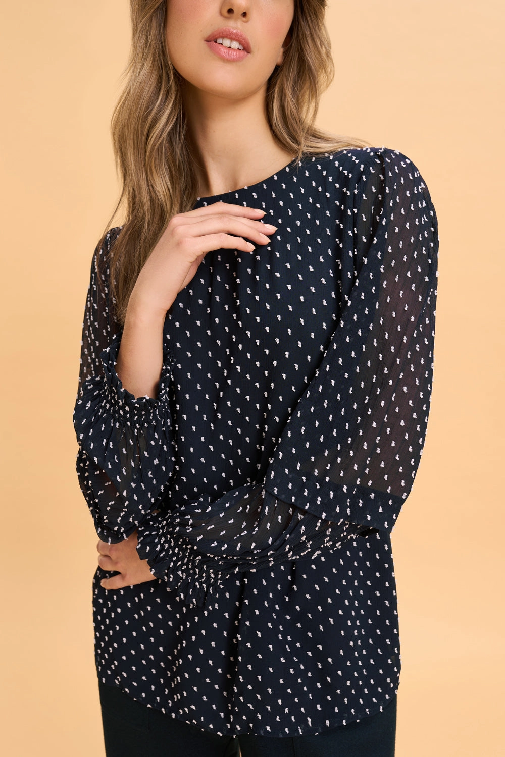 Crinkle Spot Blouse - White Spot Ink