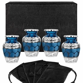 Dark Blue Keepsake Urn for Human Ashes - Set of 4