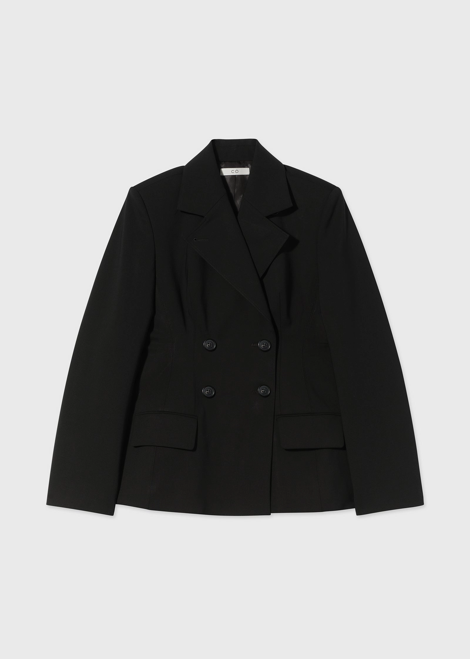 Double Breasted Fitted Blazer in Virgin Wool - Black
