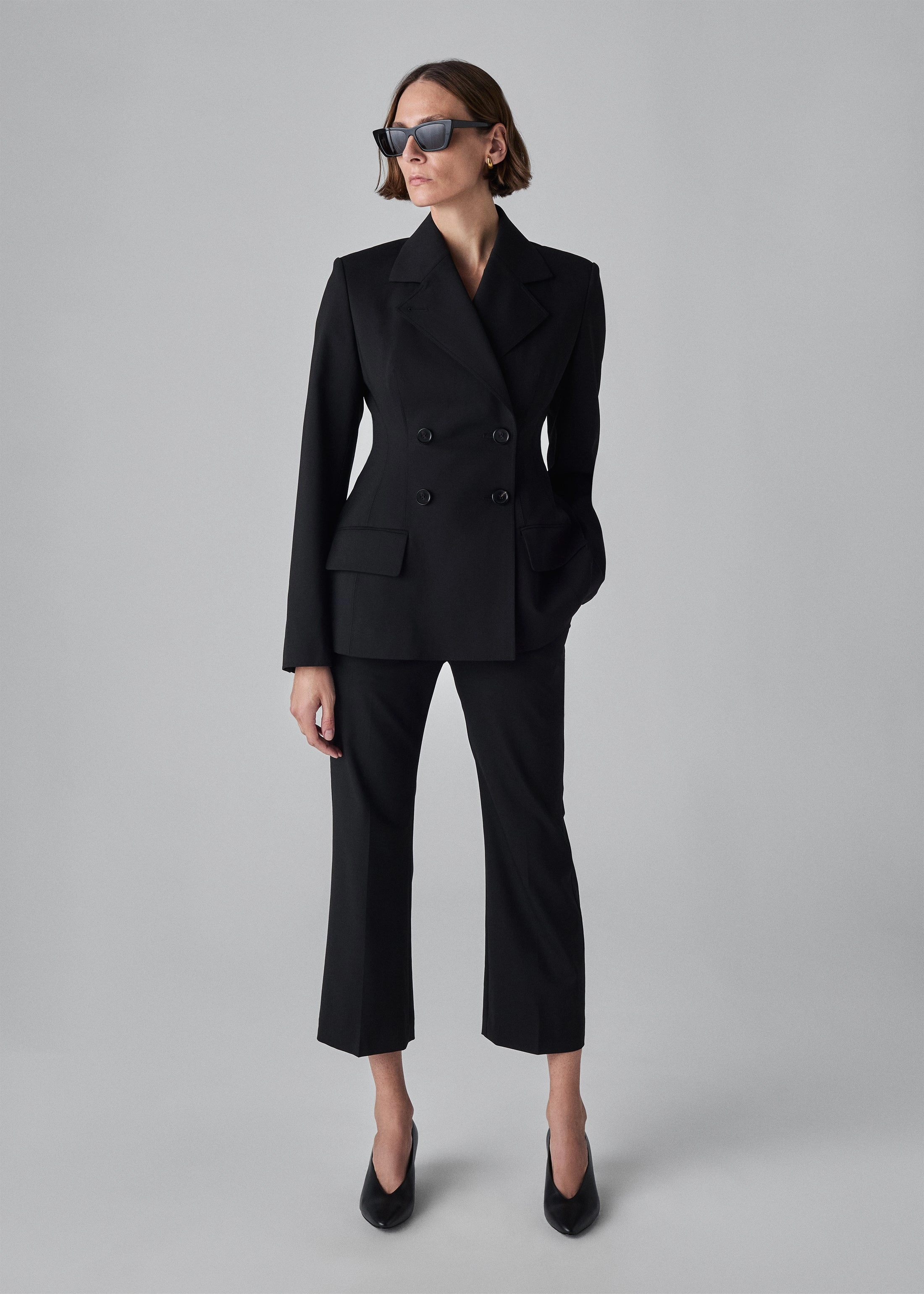 Double Breasted Fitted Blazer in Virgin Wool - Black