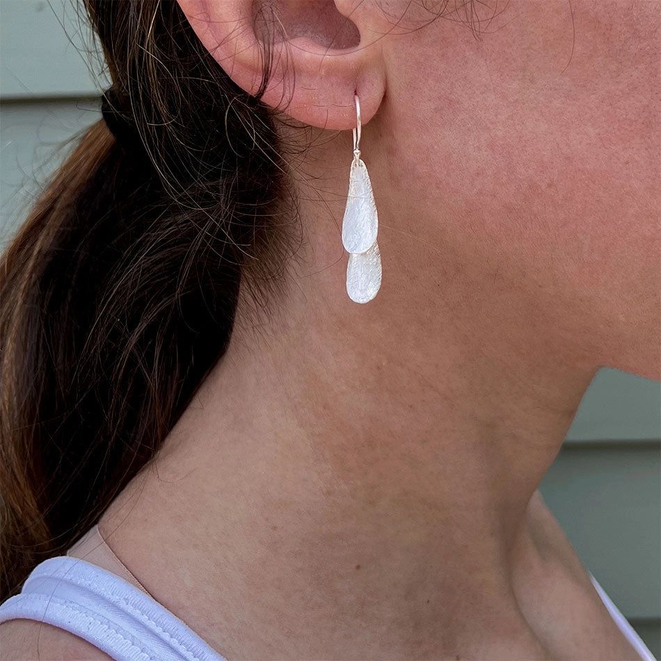 Double Petal Earrings - Sterling Silver, Indonesia
