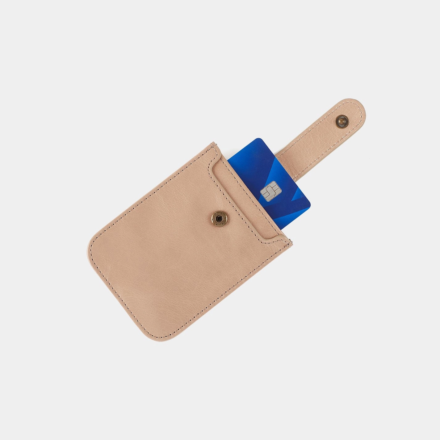 Dunn Card Case In Polished Leather - Sand