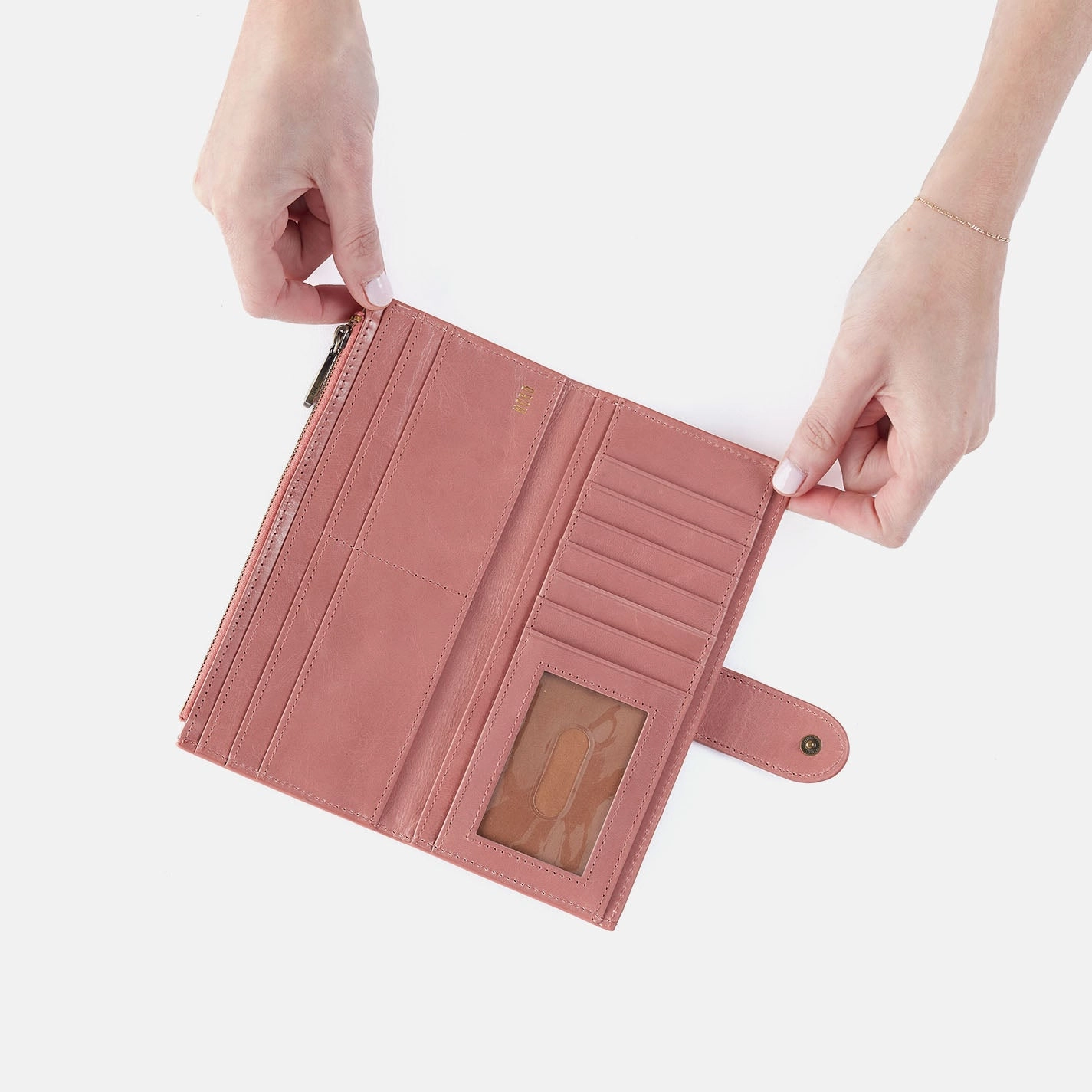Dunn Continental Wallet In Polished Leather - Rose