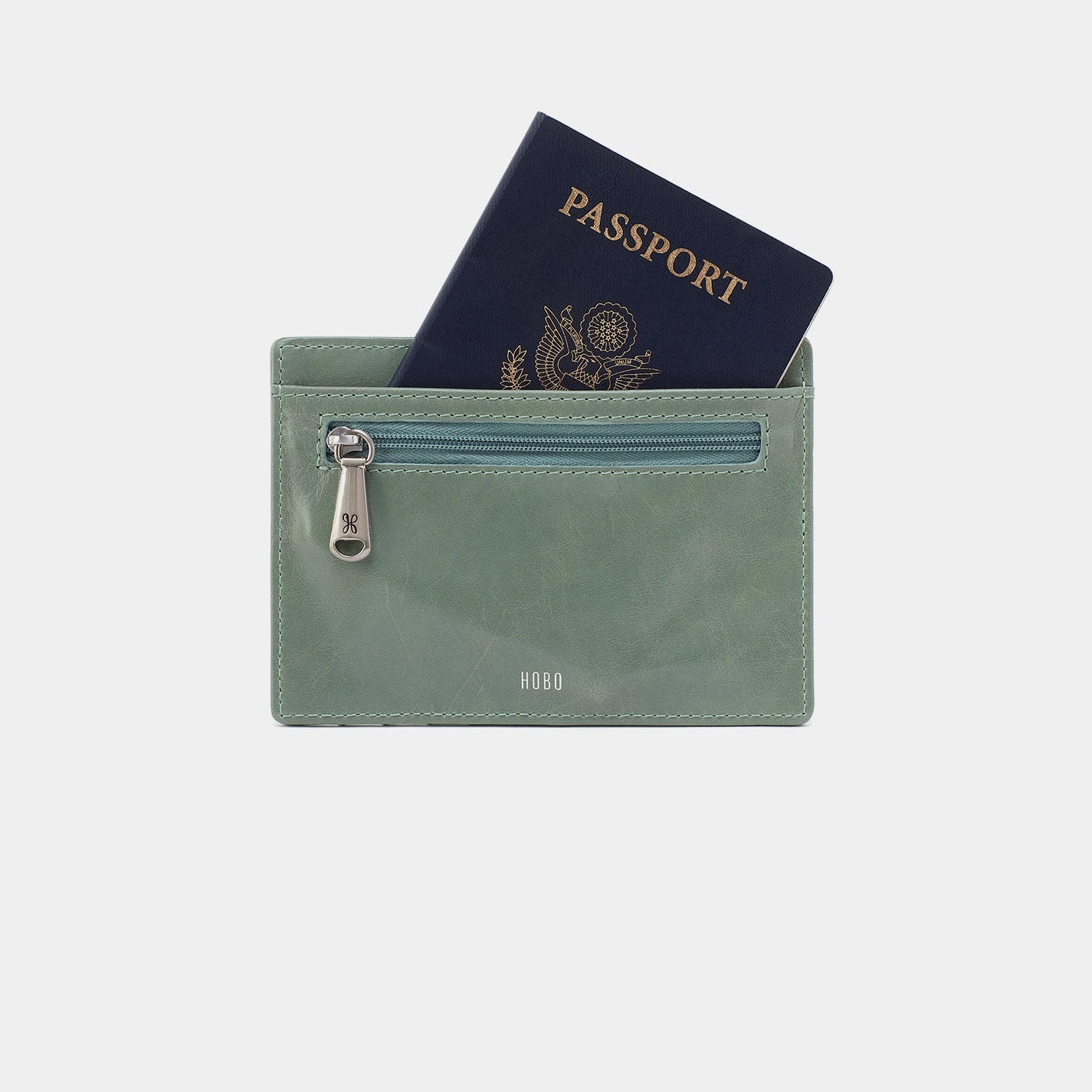 Euro Slide Card Case In Polished Leather - Jade