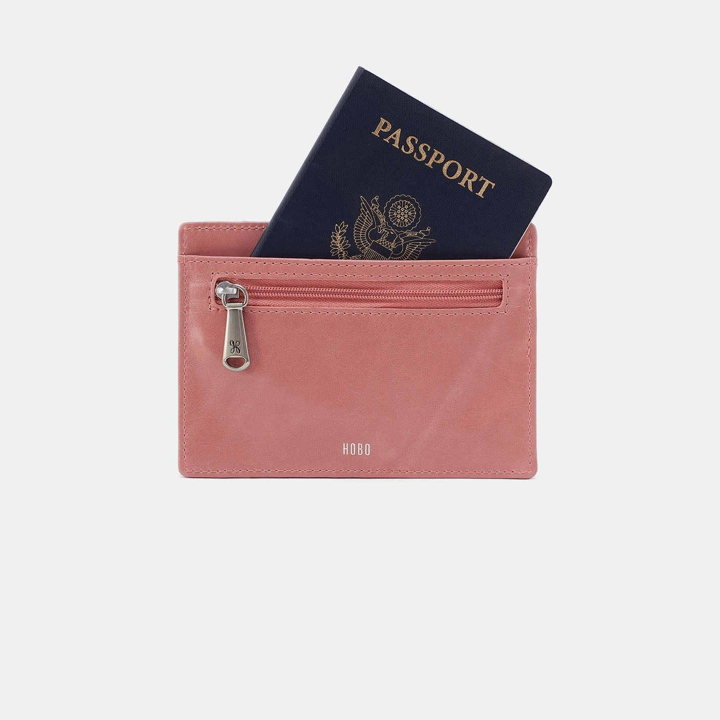 Euro Slide Card Case In Polished Leather - Rose