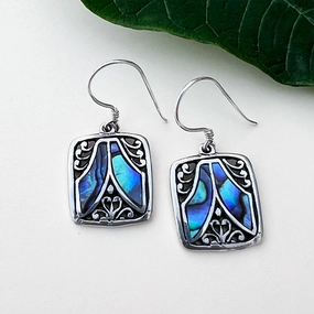 Fair And Square Abalone Earrings - Sterling Silver, Indonesia