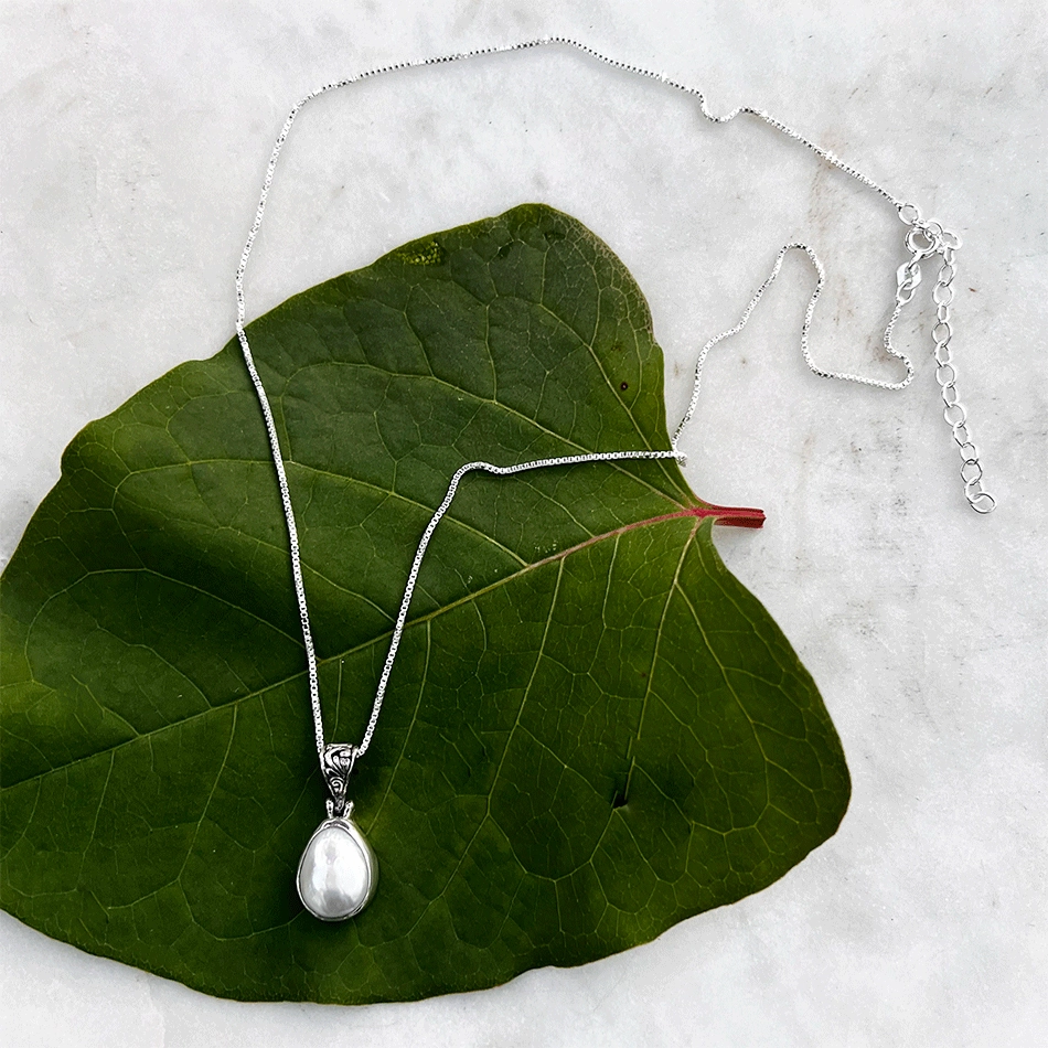 Filigree Simplicity Pearl Necklace - Sterling Silver, Indonesia