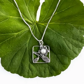 Flower Box Pearl Necklace - Sterling Silver, Indonesia