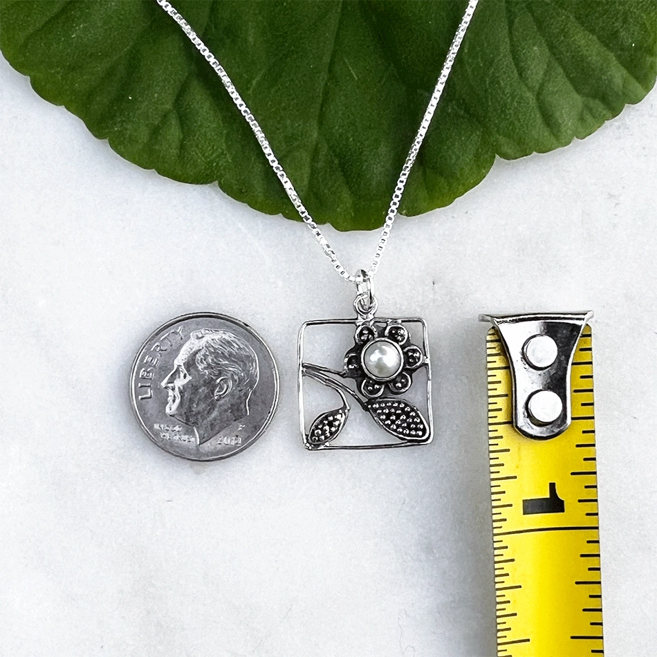 Flower Box Pearl Necklace - Sterling Silver, Indonesia