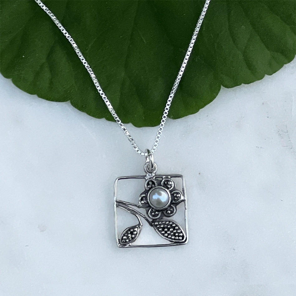 Flower Box Pearl Necklace - Sterling Silver, Indonesia