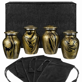 Gold and Black Keepsake Cremation Urns for Human Ashes - Set of 4
