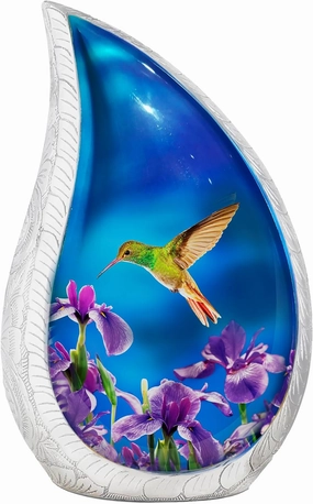 Hummingbird Adult Large Cremation Urn for Human Ashes Teardrop Blue