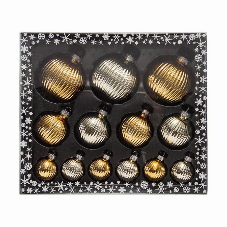 INGE Glass Structured Ornament Ball. Inkagold. 4/6/8 cm. 13 Pcs