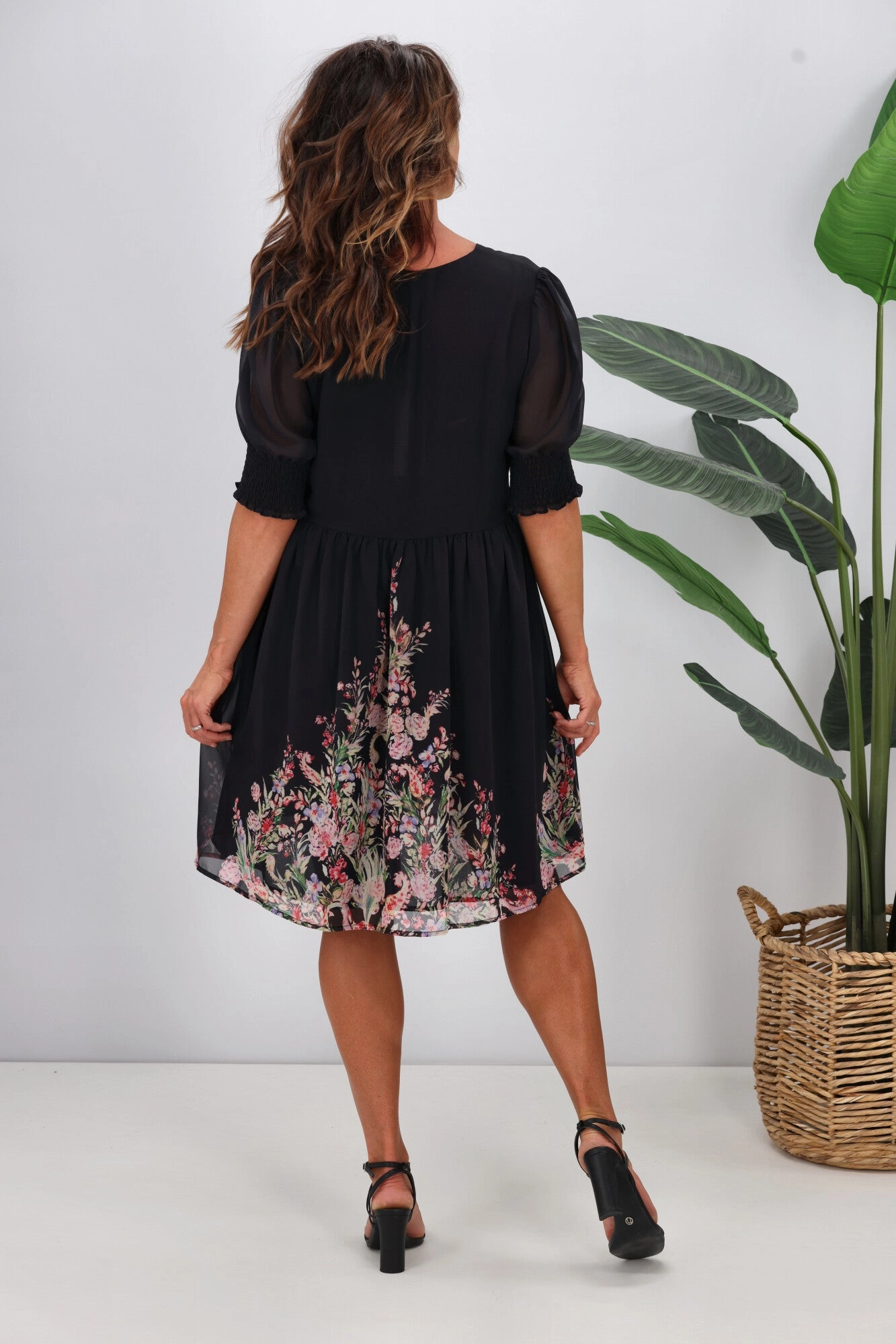 Jane James Juniper Balloon Sleeve Dress Midnight Border Print