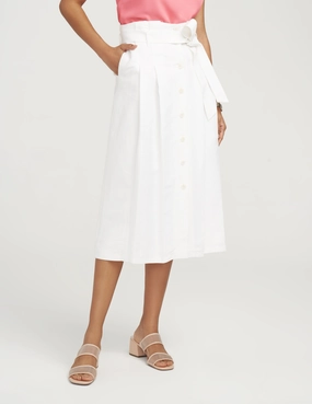 Linen Button Up Belted Midi Skirt- Sale