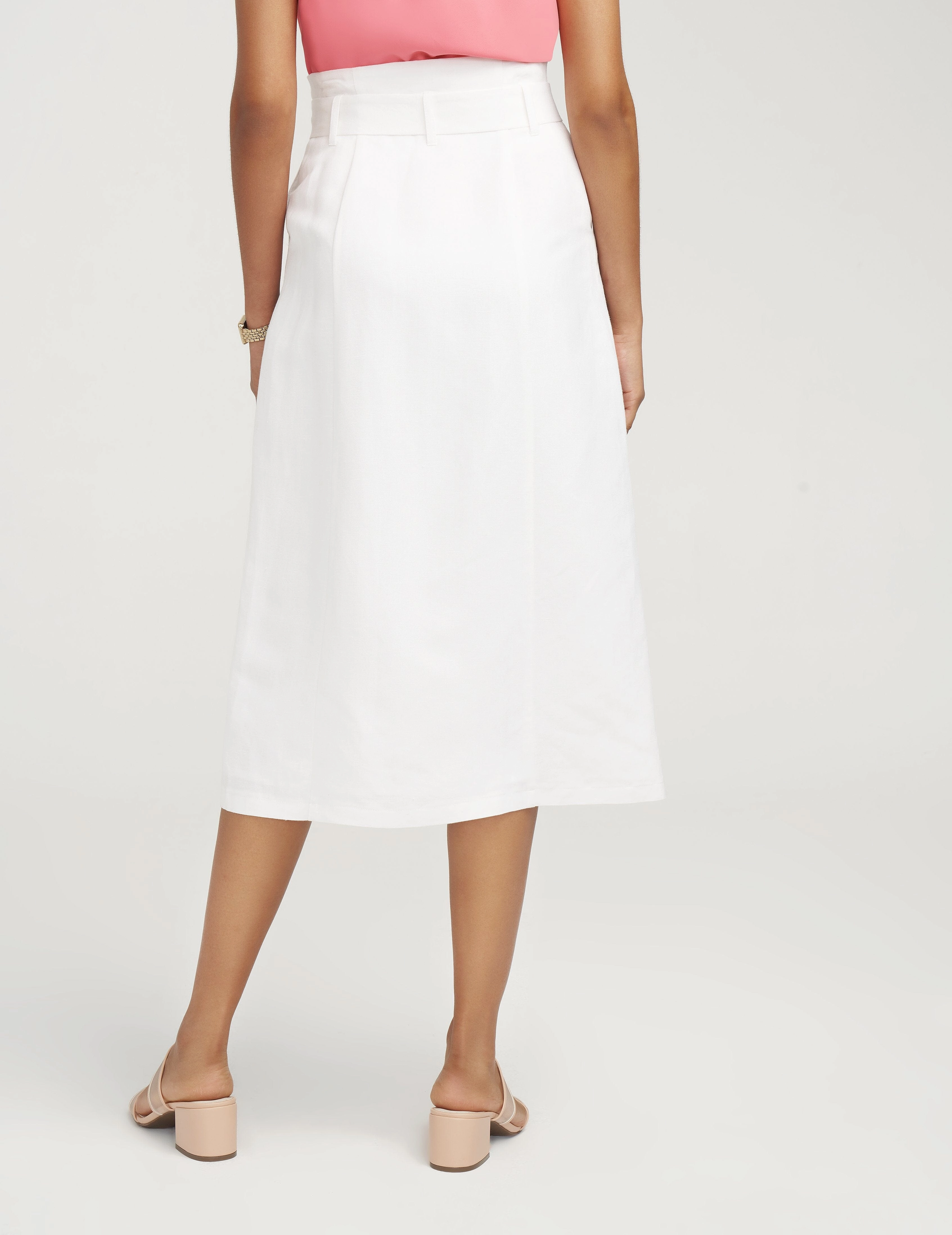 Linen Button Up Belted Midi Skirt- Sale