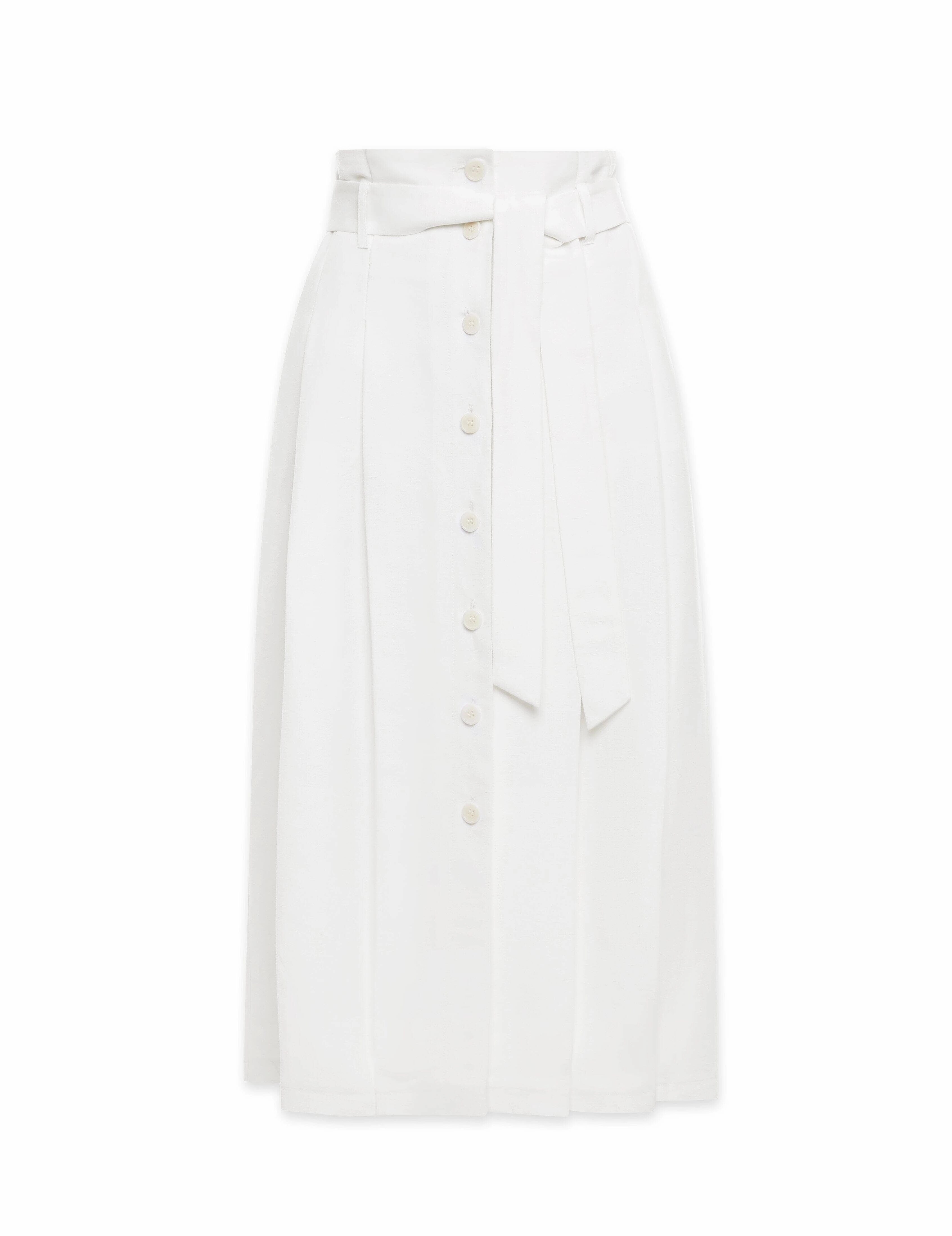 Linen Button Up Belted Midi Skirt- Sale